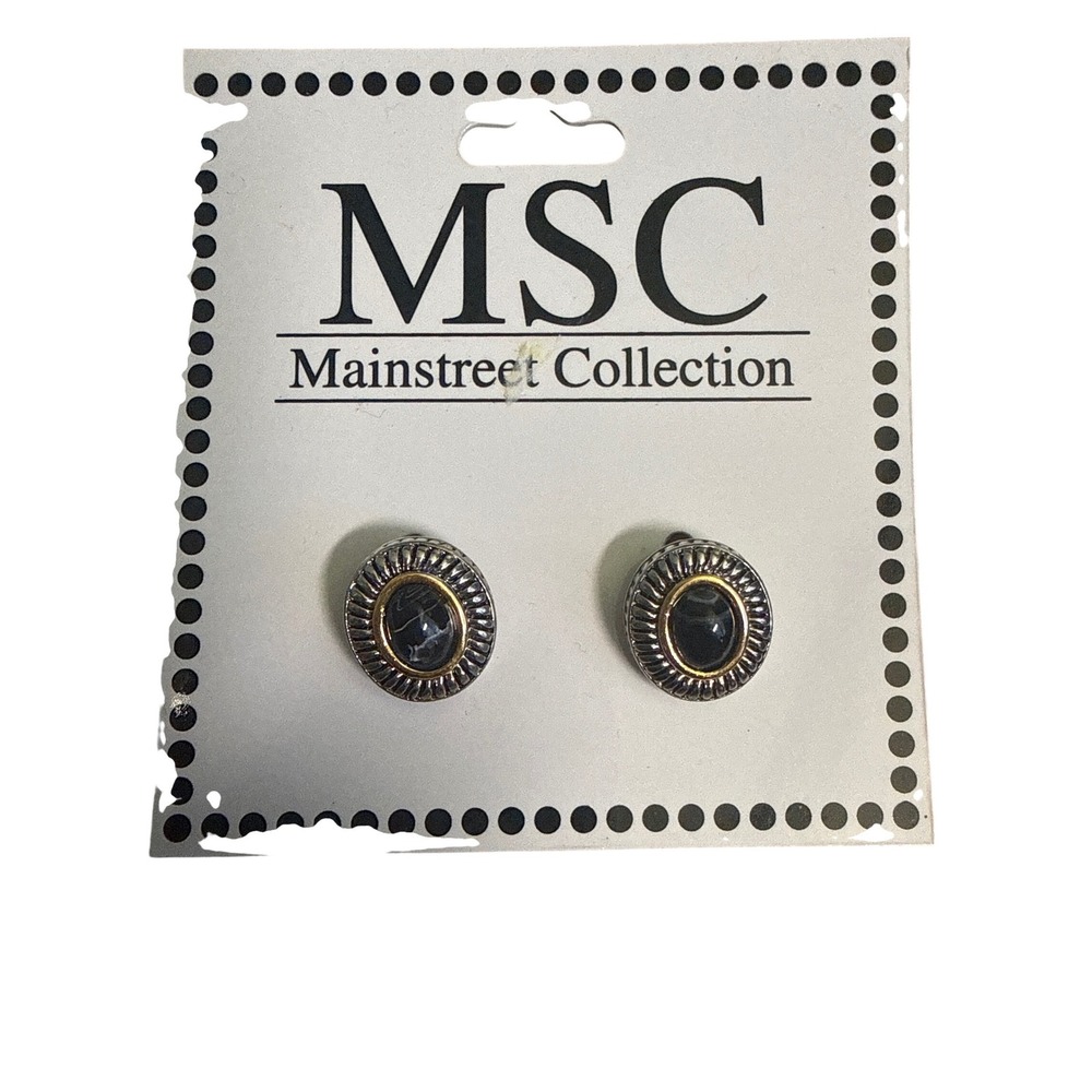 MSC Mainstreet Collection Two Tone Chrome Gold Plated Oval Stud Earrings